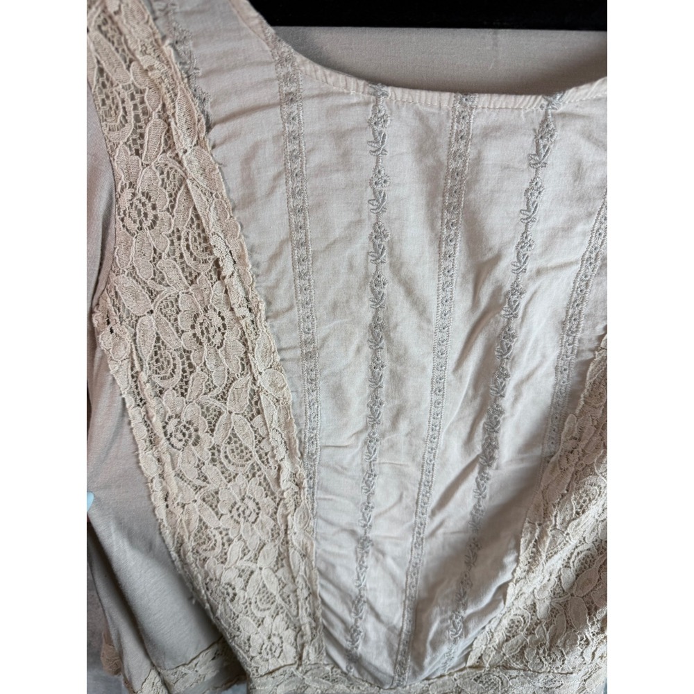 CABLE & GAUGE Blouse Womens M Beige Lace Cotton Viscose Boho Peasant Top - Picture 4 of 10